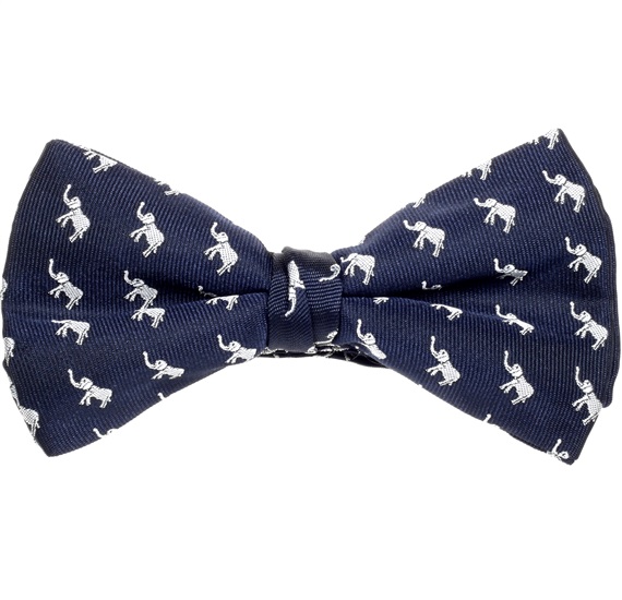 Papillon e Fazzoletto Blu Navy Elefanti Bianchi