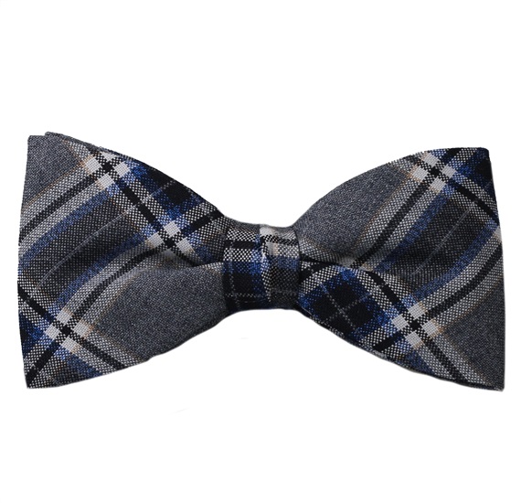 Papillon e Fazzoletto a Quadretti Grigio e Blu