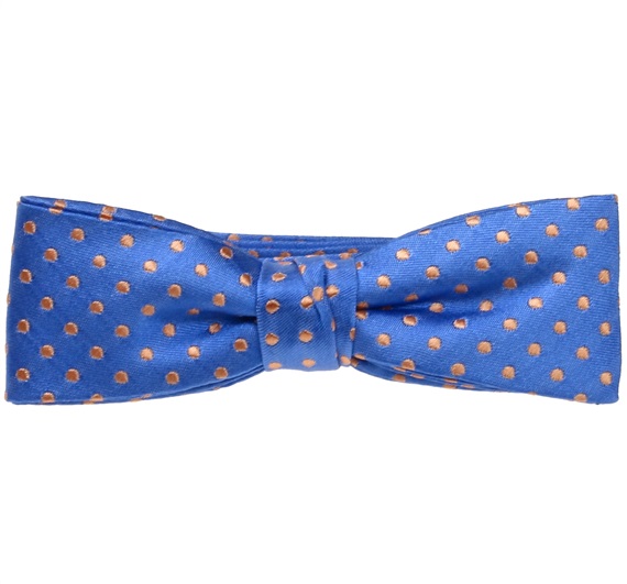 Papillon e Fazzoletto Bambino in Seta Blu con Pois Arancioni