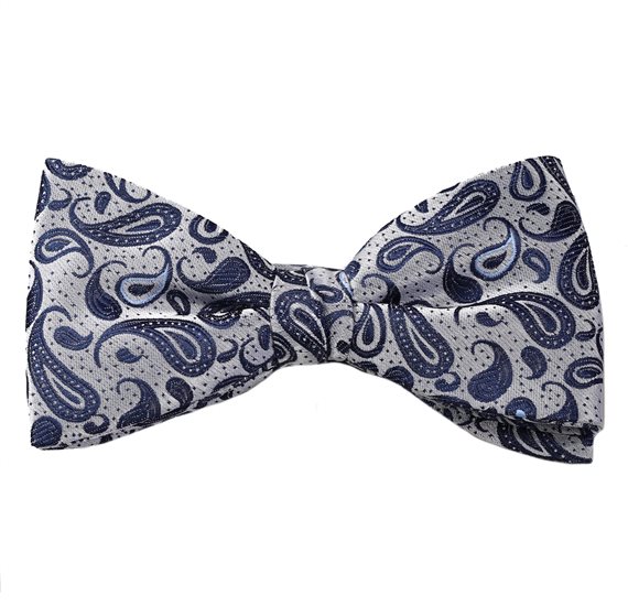 Papillon e Fazzoletto Grigio Paisley Blu