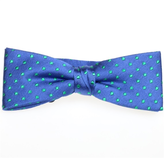 Papillon e Fazzoletto Bambino in Seta Blu con Pois Verdi