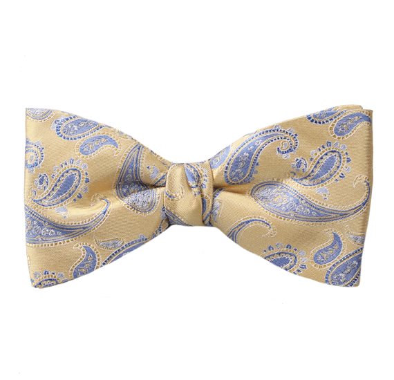 Papillon e Fazzoletto in Seta Gialla Paisley Blu