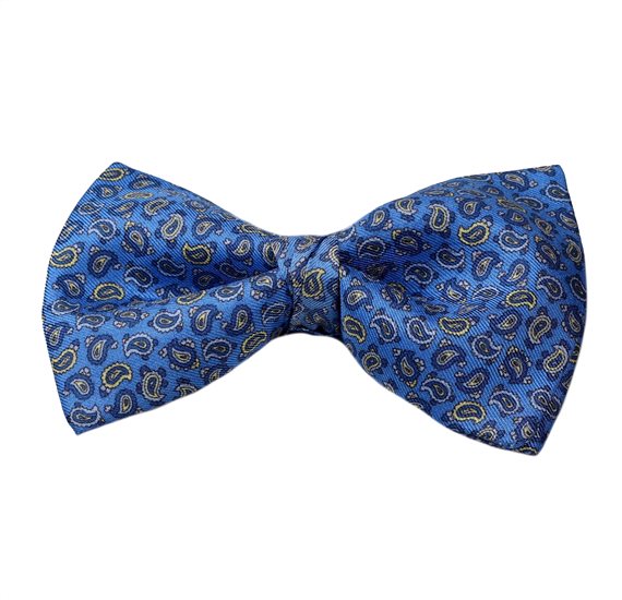 Papillon e Fazzoletto in Seta Blu Francia Paisley Blu
