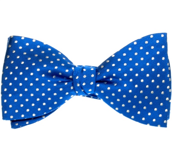 Papillon e Fazzoletto in Seta Blu con Pois Bianchi