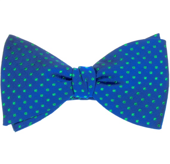 Papillon e Fazzoletto in Seta Blu con Pois Verdi