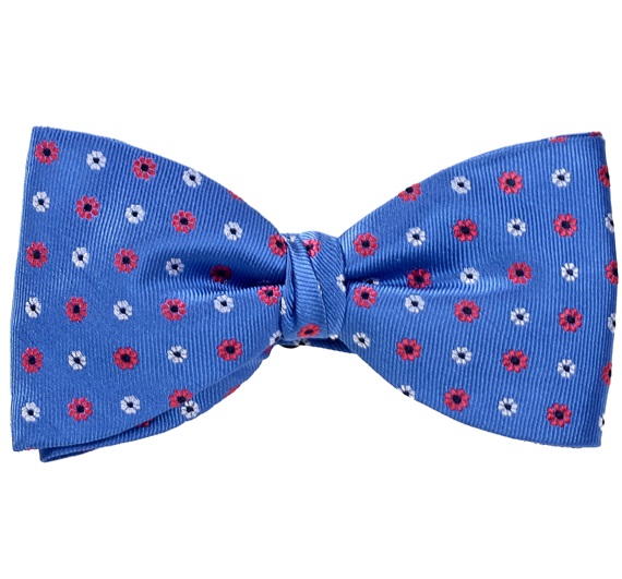 Papillon e Fazzoletto in Seta Blu con Margherite