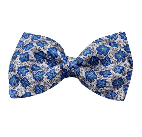 Papillon e Fazzoletto in Seta Fiori Blu e Grigio