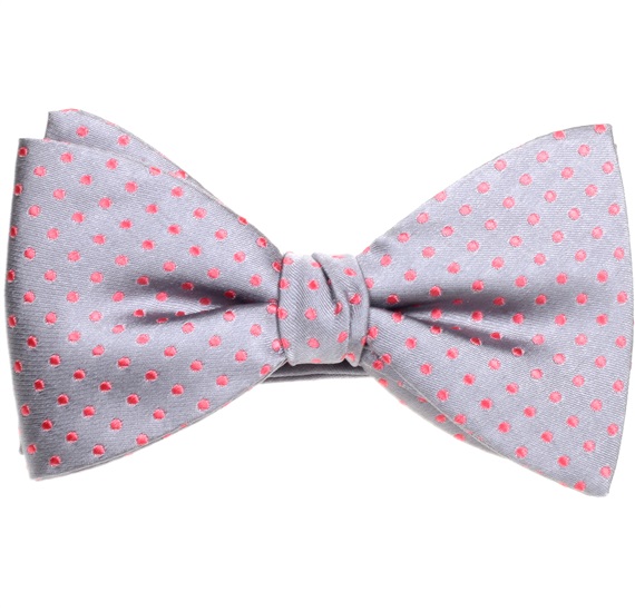 Papillon e Fazzoletto in Seta Grigia con Pois Rosa