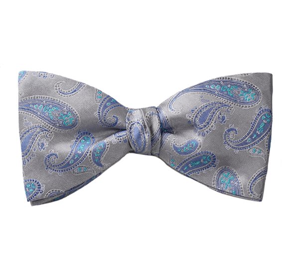 Papillon e Fazzoletto in Seta Grigia Paisley Blu
