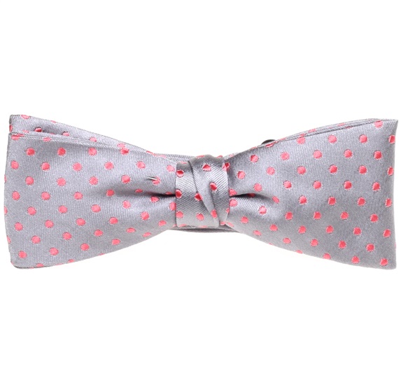 Papillon e Fazzoletto in Seta Bambino Grigio con Pois Rosa