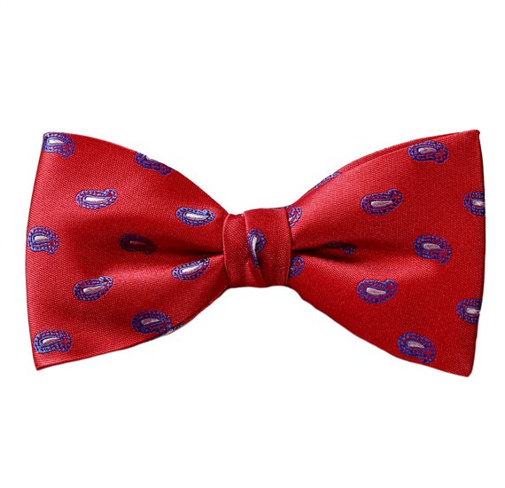 Papillon e Fazzoletto in Seta Rosso Paisley Blu