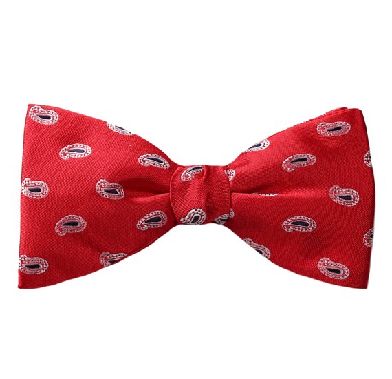 Papillon e Fazzoletto in Seta Rosso Paisley Bianco e Blu