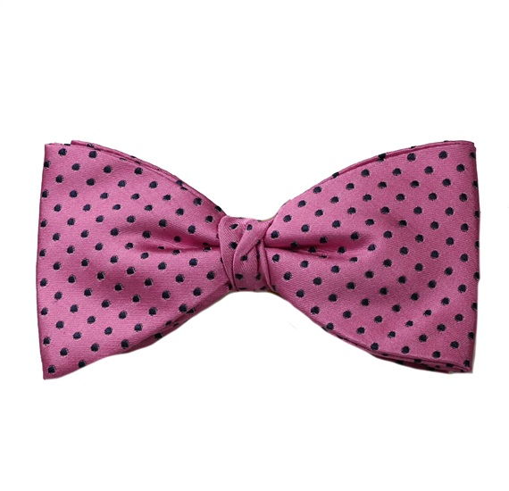 Papillon e Fazzoletto in Seta Rosa a Pois Neri