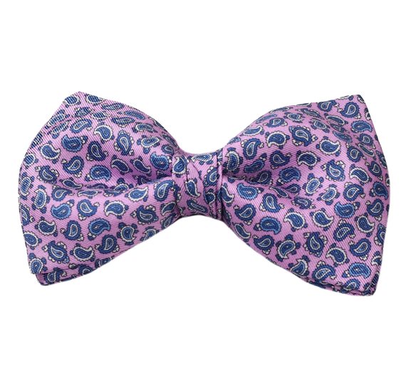 Papillon e Fazzoletto in Seta Rosa Paisley Blu