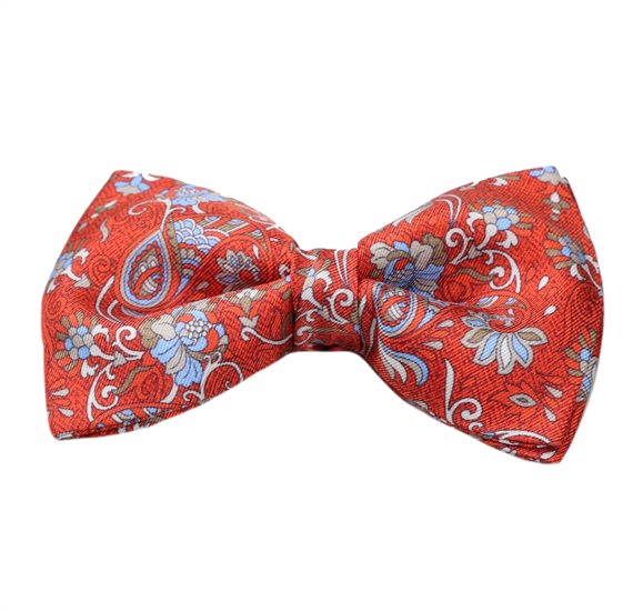 Papillon e Fazzoletto in Seta color Mattone con Motivo Paisley