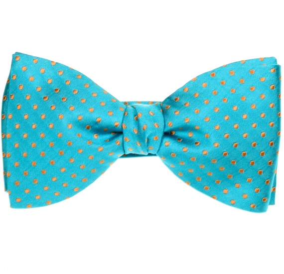 Papillon e Fazzoletto in Seta Turchese con Pois Arancioni