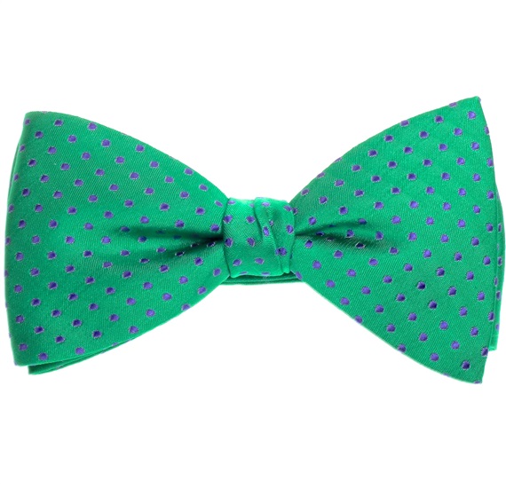 Papillon e Fazzoletto in Seta Verde a Pois Viola