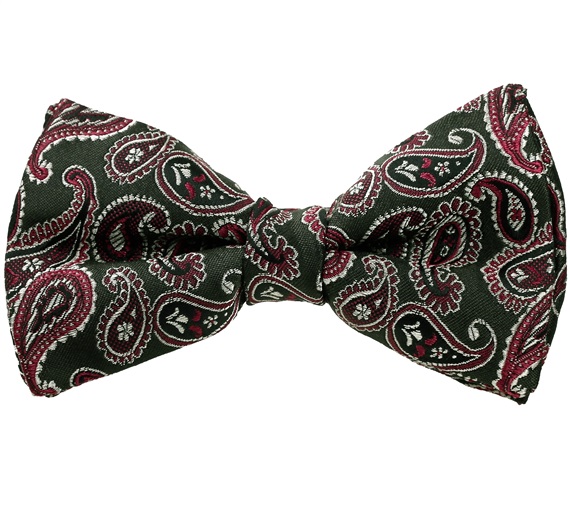 Papillon e Fazzoletto Verde Scuro con Motivo Cachemire Bordeaux