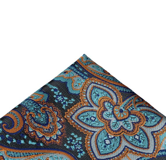 Fazzoletto da Taschino Blu e Ocra Paisley