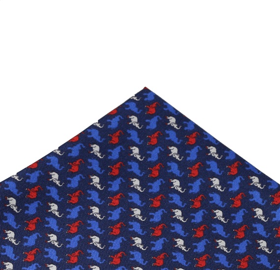 Fazzoletto da Taschino in Seta Blu con Elefanti