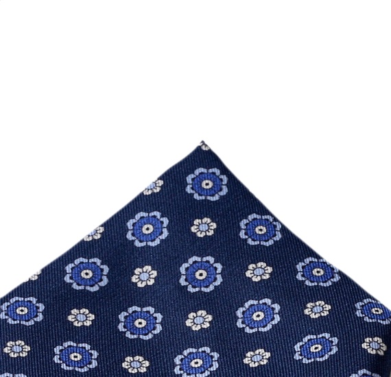 Fazzoletto da Taschino in Seta Blu con Fiori