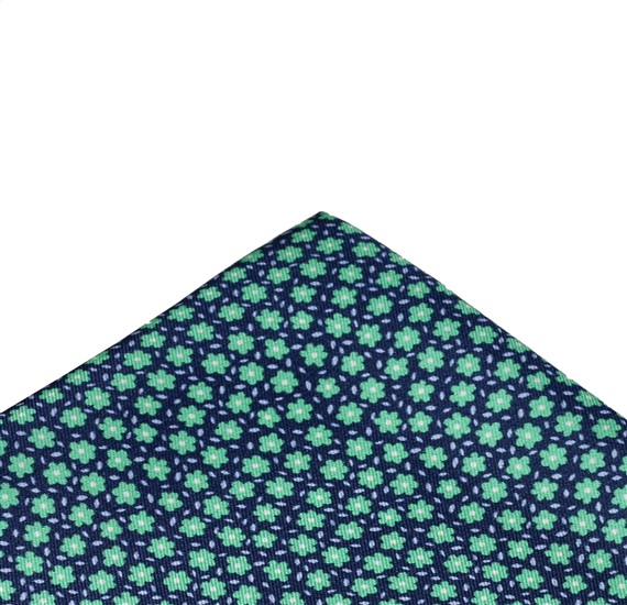 Fazzoletto da Taschino in Seta Blu con Fiori Verdi