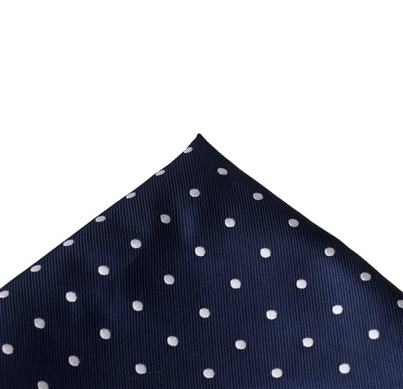 Pañuelo Bolsillo Seda Azul Marino Lunares