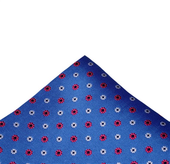 Fazzoletto da Taschino in Seta Blu Reale con Fiori Corallo