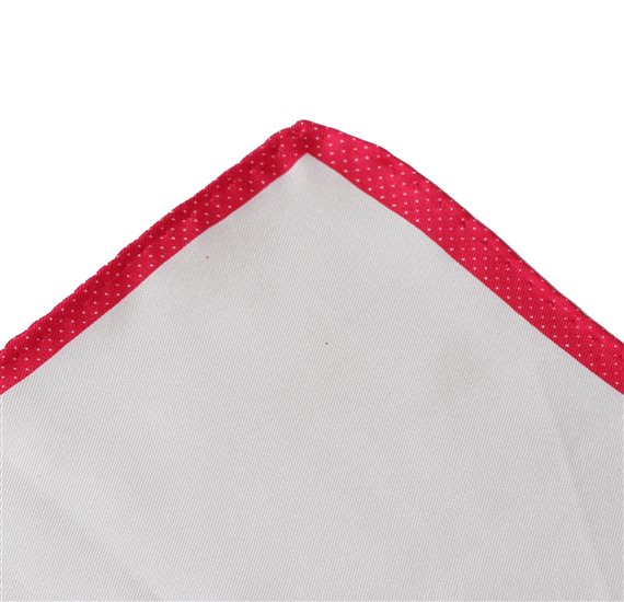Fazzoletto da Taschino in Seta Bianco e Fucsia a Pois