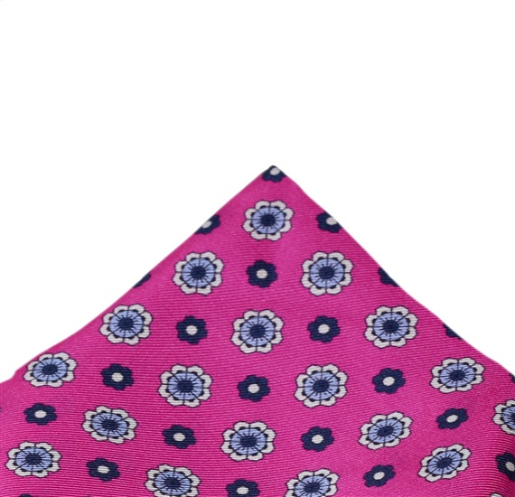 Fazzoletto da Taschino in Seta Fucsia con Fiori