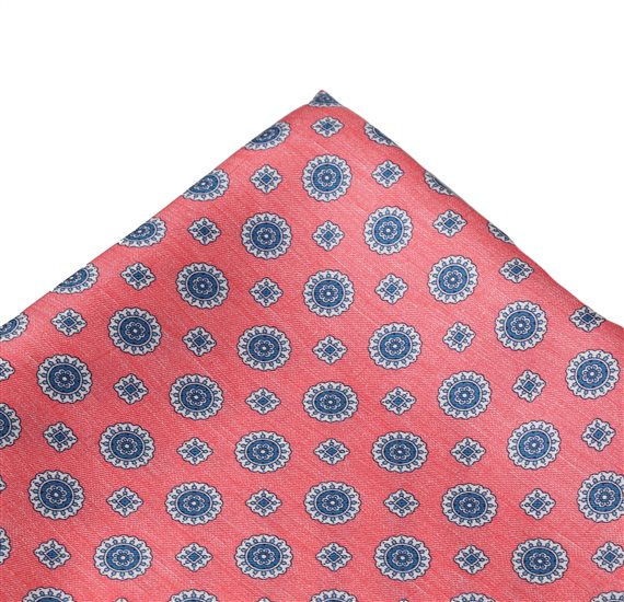 Fazzoletto da Taschino in Seta Arancione Corallo e Blu