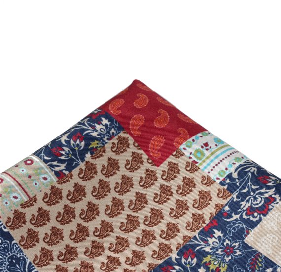Fazzoletto da Taschino in Seta Patchwork Blu e Rosso