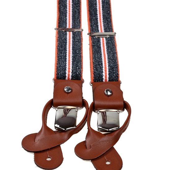 Bretella Elastica Stretta Pelle Righe Grigio e Arancione