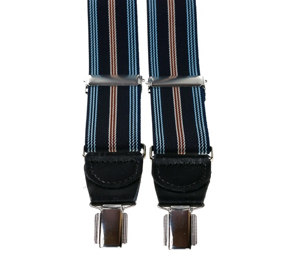 Bretella elastica in pelle blu scuro a righe blu e marroni
