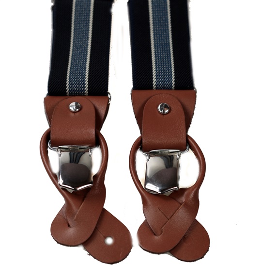 Bretella Elastica Pelle Blu Navy Righe Blu