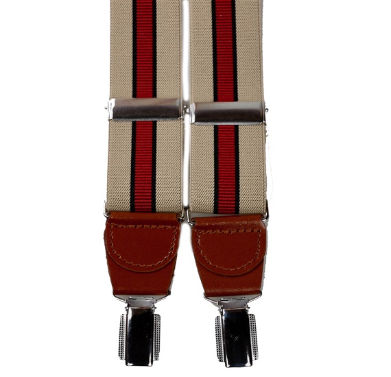 Bretella Elastica in Pelle Beige con Righe Granata