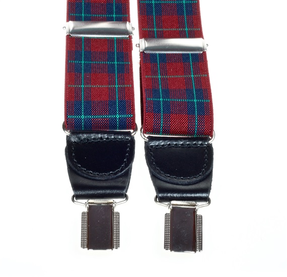 Bretella Elastica in Pelle a Quadri Scozzesi Bordeaux