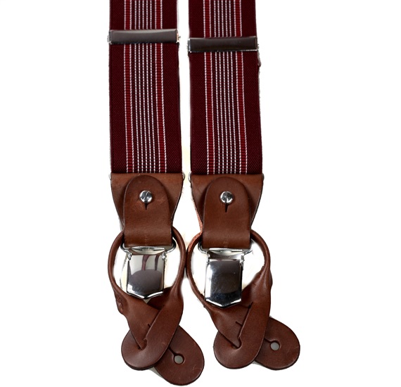 Bretella Elastica in Pelle Bordeaux a Righe