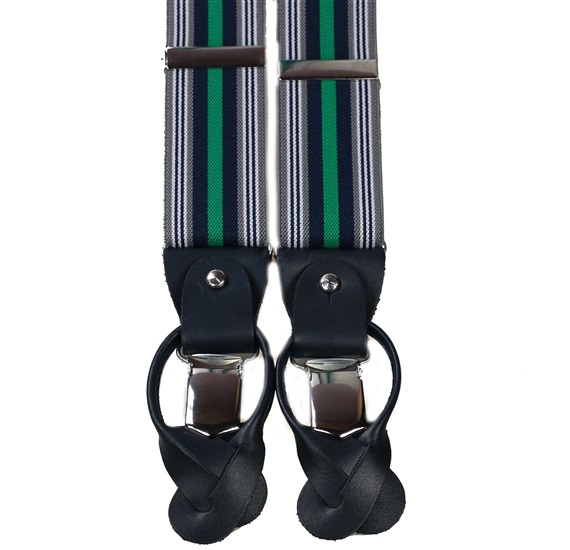 Bretella Elastica Pelle Grigia Righe Blu Navy e Verde