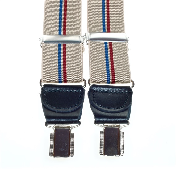 Bretella Elastica in Pelle con Righe Blu e Granata