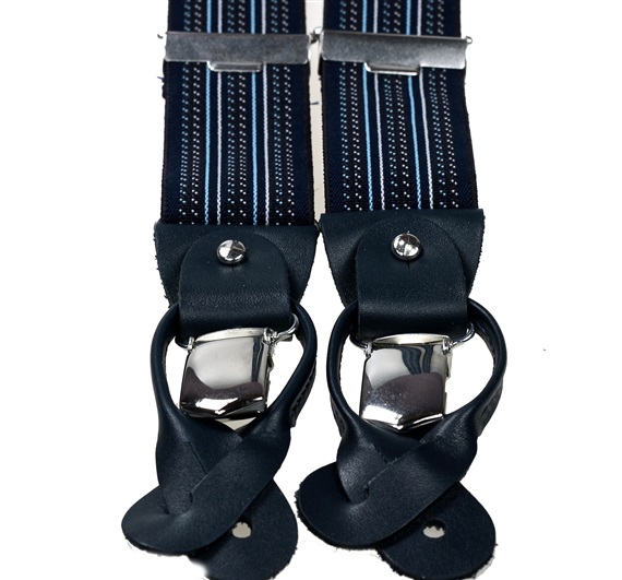 Bretella Elastica Pelle Righe Blu Navy