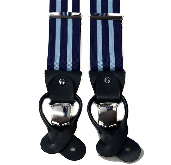 Bretella Elastica Pelle Righe Blu Navy e Celesti