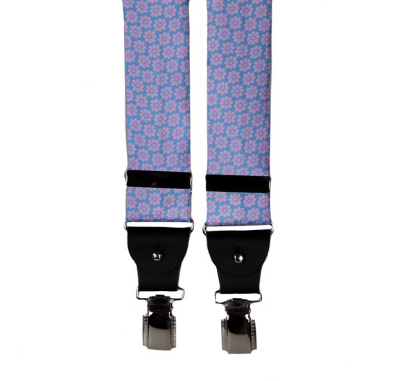 Bretella in Seta Blu Royal con Margherite Rosa