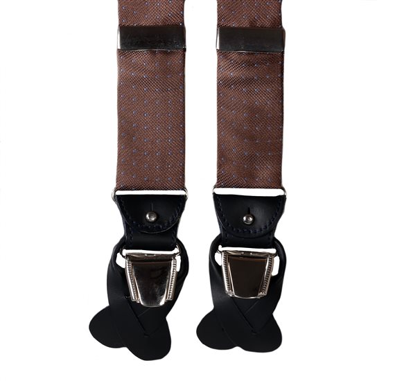Bretella in Seta Marrone con Pois Blu