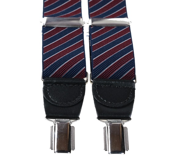 Bretelle XXL Pelle Righe Blu Marino e Bordeaux