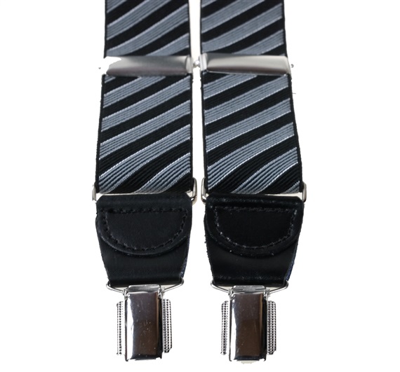 Bretelle XXL in Pelle a Righe Blu Marino e Grigio