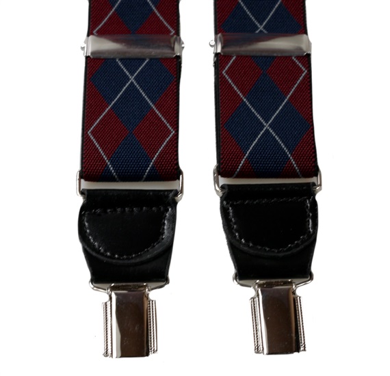 Bretelle XXL in Pelle a Rombi Blu e Granata