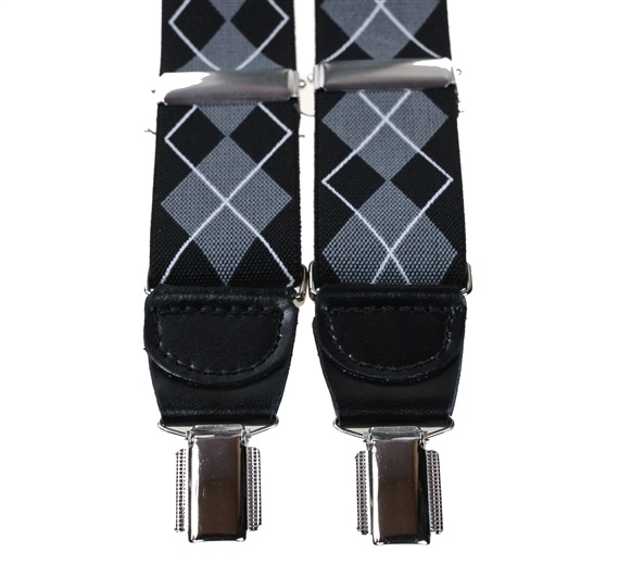 Bretelle XXL in Pelle a Rombi Grigi e Neri