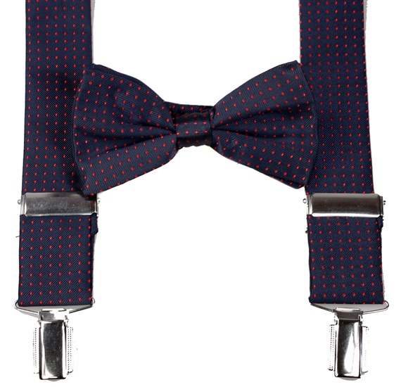 Bretelle e Papillon Blu Navy a Pois Rossi