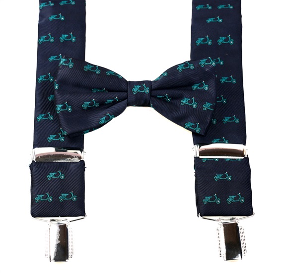 Bretelle e Papillon Blu Navy con Vespe